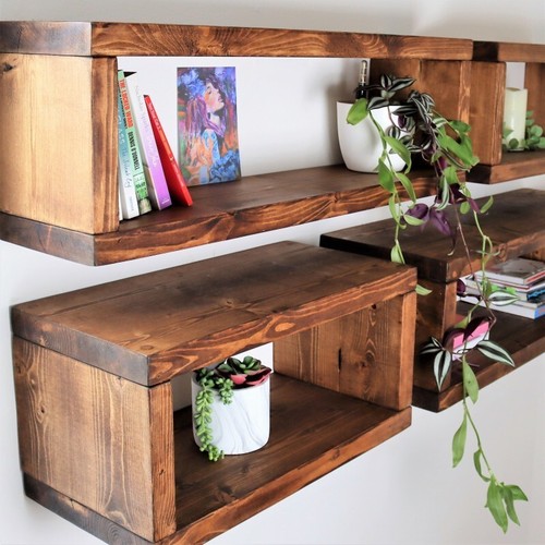 Rustic floating wall cube - rustic,